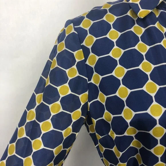 Brooks Brothers Silk Navy and Gold Geometric Dress - Picture 5 of 16